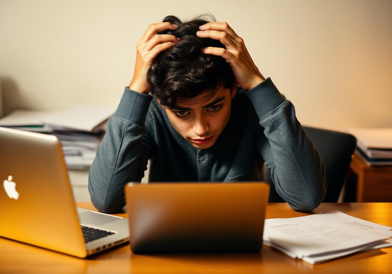A frustrated person thinking deeply